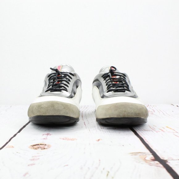 Prada White Leather Lace Up Low Top Casual Sneakers Shoes Size 8 - Picture 4 of 9